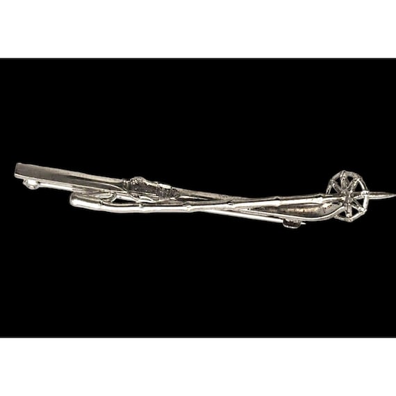 Vtg Sterling Silver Ski Pole & Skis Brooch Pin 3" x 1/4" Marked Wells Sterling