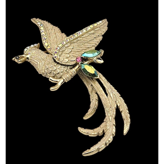 Vintage DODDS Rhinestone Bird Of Paradise Brooch Pin