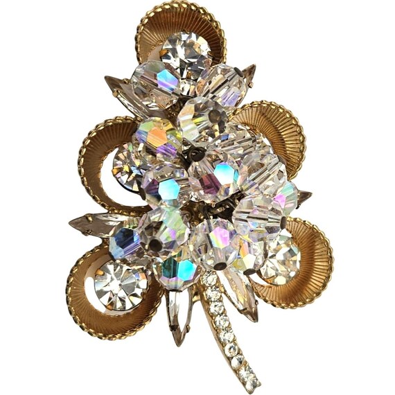 Vintage Juliana D & E Crystal AB Rhinestone Wired Bead Brooch Circa 1940s-1950s