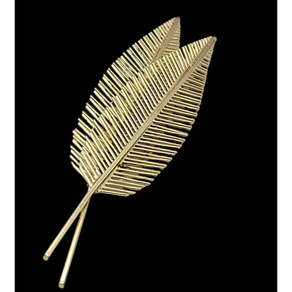 Vintage Gold-Tone Leaf Brooch / Pin - Double Leaf Design - Retro 1950s Style