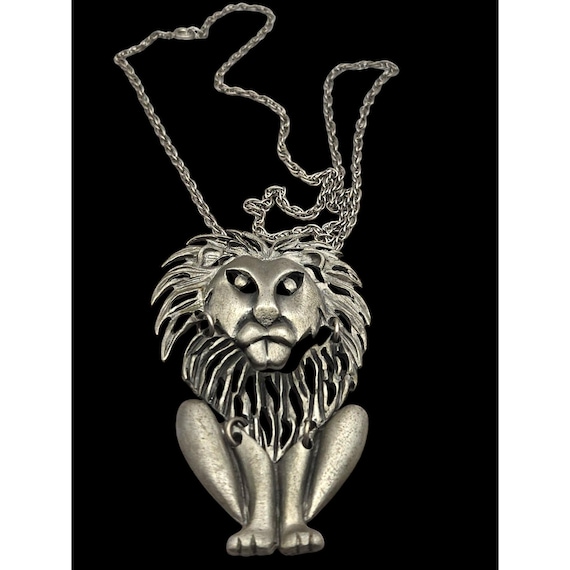 Vintage Silver Pewter Jointed Lion Pendant Necklace 15 Inch