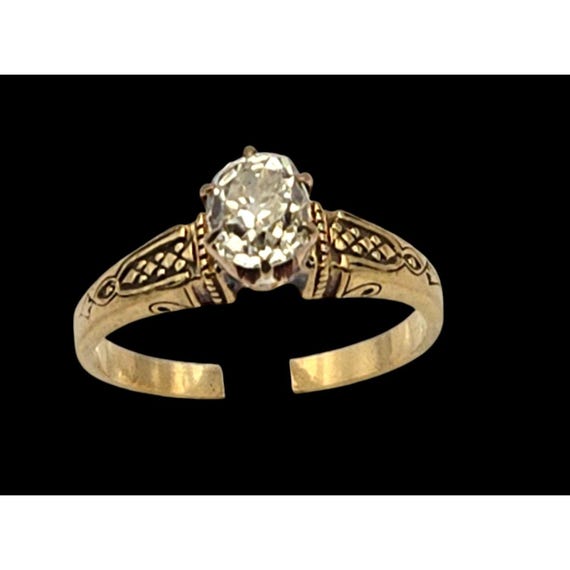 Vintage 18 Kt. Gold Solitaire Diamond Engagement Ring With Intricate Carvings .50 Ct.