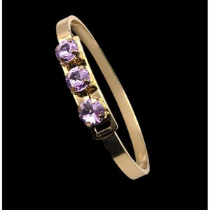 Vintage Gold Tone Bangle Bracelet With Purple Rhinestones