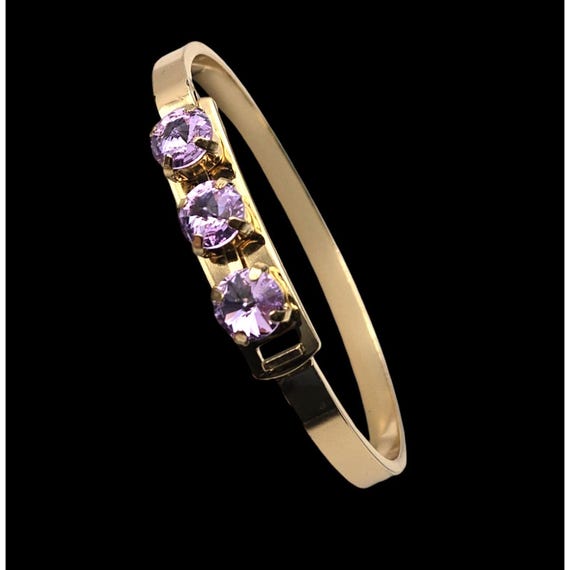 Vintage Gold Tone Bangle Bracelet With Purple Rhinestones