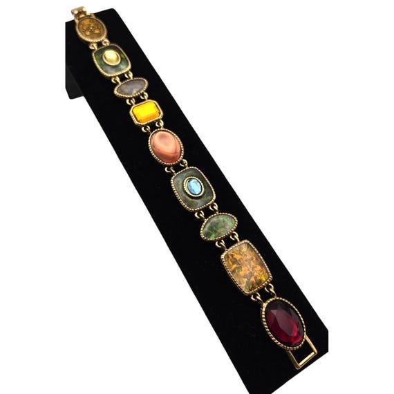 Vintage Liz Claiborne  Faux Gemstone Link Bracelet 8" Gold Tone Multi-Color Stones Elegant Retro Style Jewelry