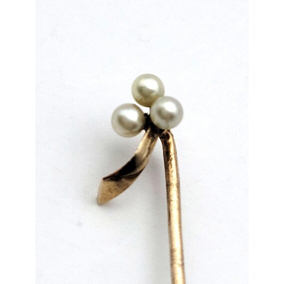 Vintage  10 Kt. Gold Stick Pin With Three Pearls