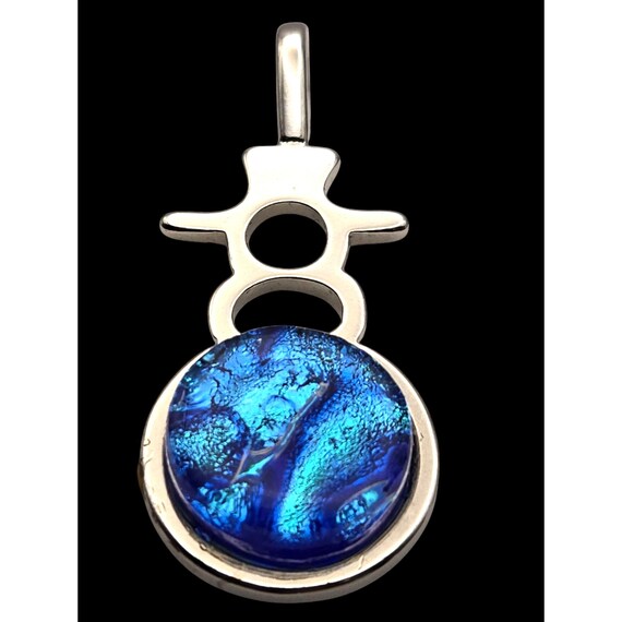 Vintage Dichroic Glass Snowman Necklace Pendant 1 3/4 "