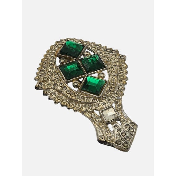 Vintage Art Deco Green Rhinestone Dress Clip Brooch 1920s-1930s