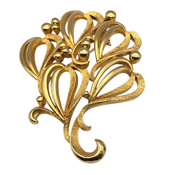 Vintage Gold Tone Geometric MCM Leaf Brooch Pin 2 3/8" X 1 3/4" Bright & Satin Finish