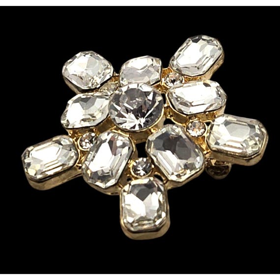 Crystal Ice Snowflake Rhinestone Brooch Pin Gold Tone