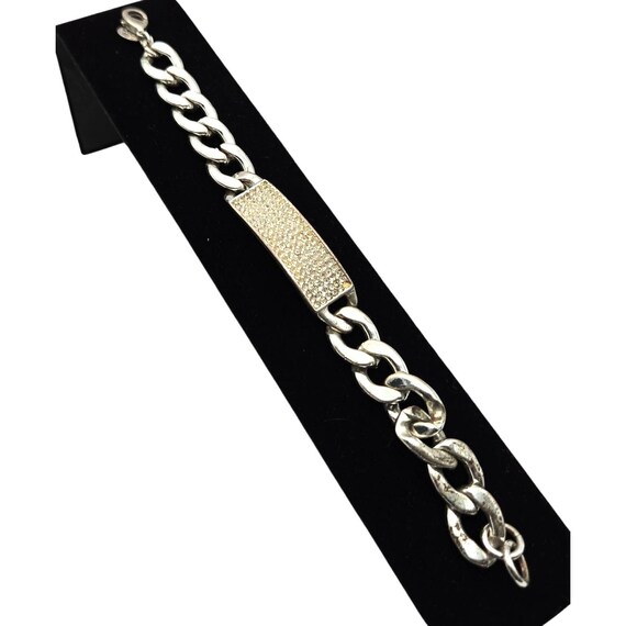 Vtg Joan Rivers Silver Cuban Link ID Bracelet W/ Rhinestones & "Do It Now!" Engraving