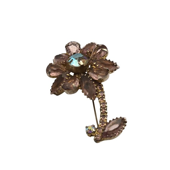 Vintage Gold Tone Palm Tree Rhinestone Brooch Pin