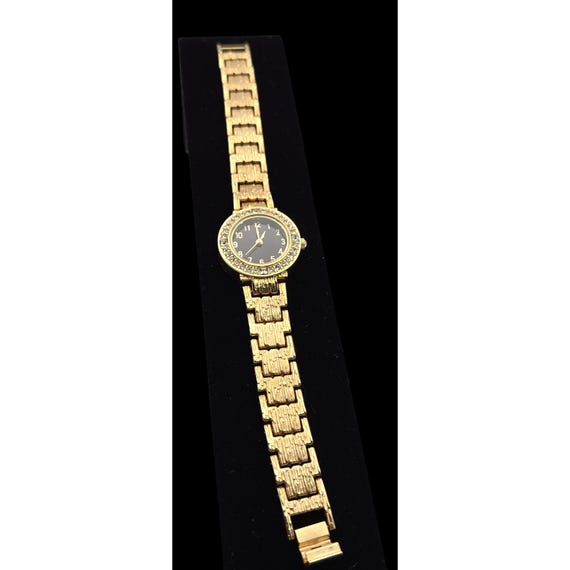 Allude Gold-Tone Ladies Vintage Wristwatch With Rhinestone Accents & Brushed Finish Band 6 1/2