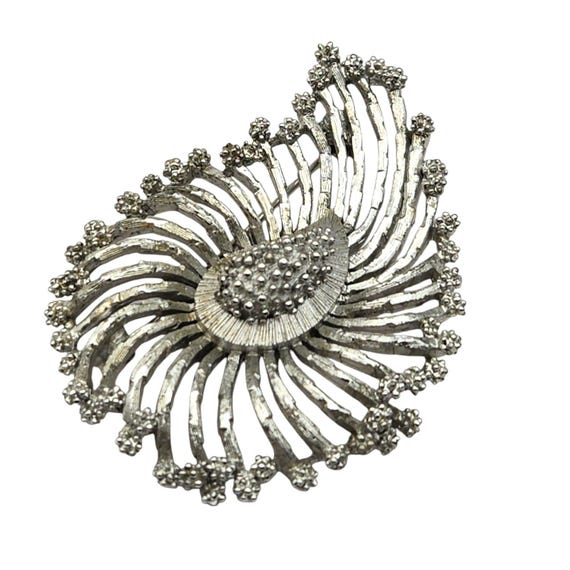 Vtg Lisner Geometric MCM Silver Toned Brooch Brushed & Bright Cut Design Elegant Statement Pin