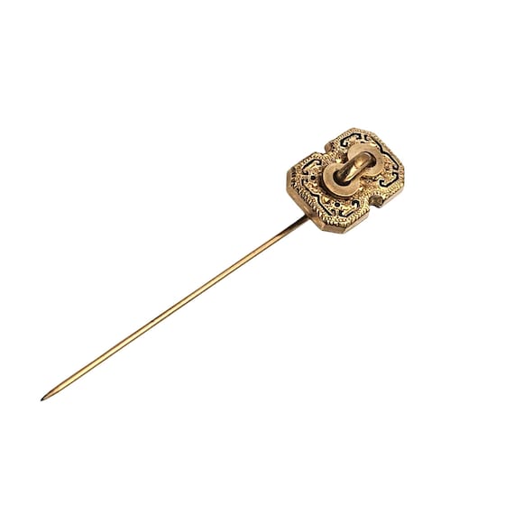 Victorian Era Gold Plated Stickpin With Ornate Design & Chain Link Motif
