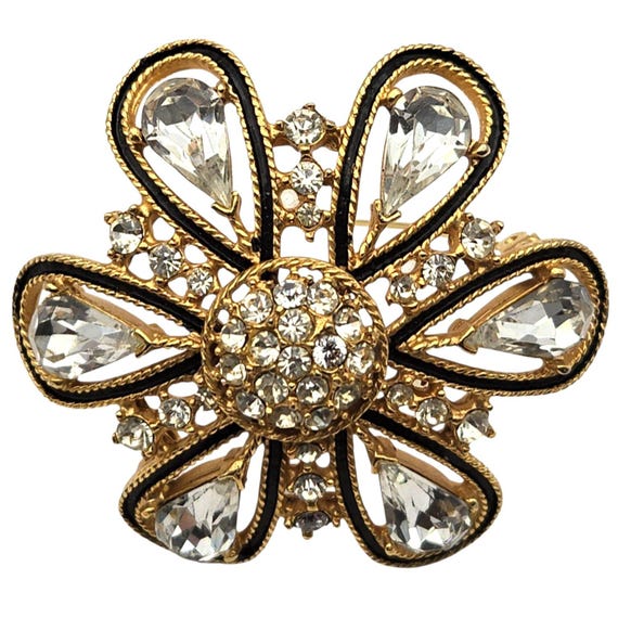 Vintage Crystal & Enamel Domed Brooch Elegant 3/4 " Domed Brooch