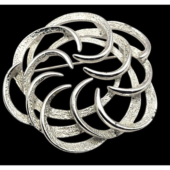 Vintage Sarah Coventry Silver Tone Crescent Brooch Pin Geometric Design