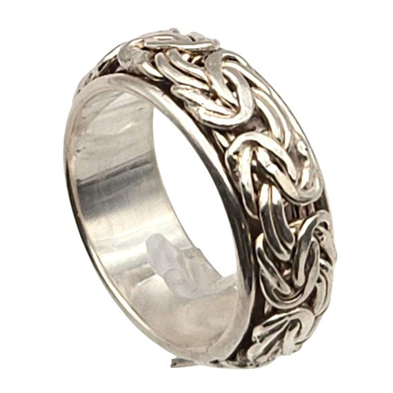 Vtg Sterling Silver Byzantine Spinner Band Ring AK 925 Turkey Size 5 Rotating Outer Edge 1/4" Width