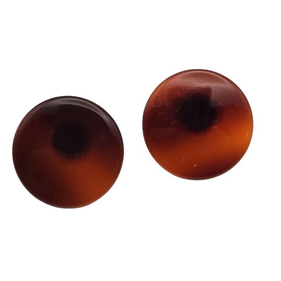 Vintage 1960s Round Lucite Button Stud Earrings Classic Amber Tones 1 Inch Diameter