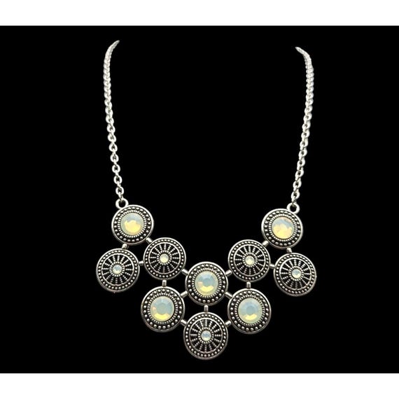 Vintage Statement Necklace With Silver-Tone Chain & Circular Accents Bib Necklace