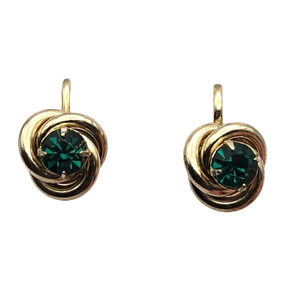 Vintage CORO Gold Tone Screw Back Earrings With Green Rhinestones