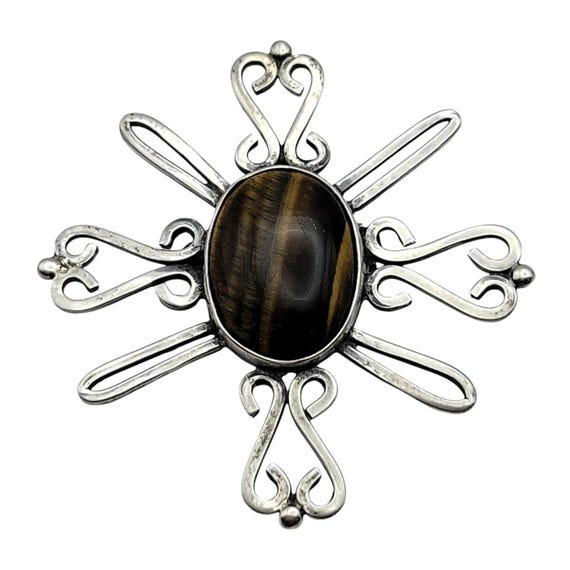 Vintage Mexican Sterling Silver & Tiger's Eye Brooch/Pendant