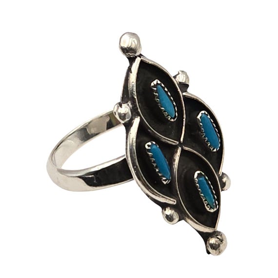 Vintage Sterling Silver Turquoise Ring Size 6.25 Southwestern Design Handcrafted