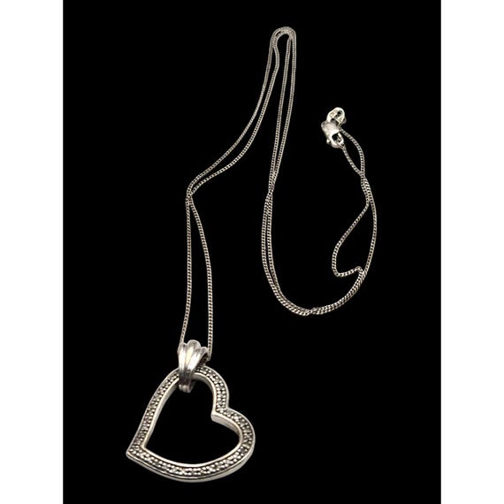 Vintage Sterling Silver Diamond Heart Pendant Necklace Love Necklace