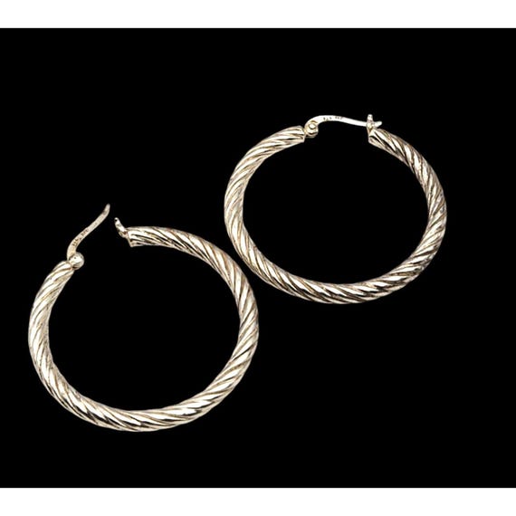 Sterling Silver Twisted Large Hoop Earrings 1 5/8 Inch