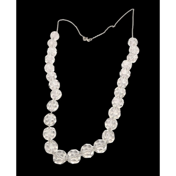 Vintage AB Rock Crystal Bead Necklace 14K White Gold Slender Chain 10" Necklace / 20" Loop Chain 3/8" Crystal Beads
