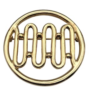 Vtg Gold Tone Geometric Mid-Century Modern Brooch Pin 1.75&quot; Circular Design