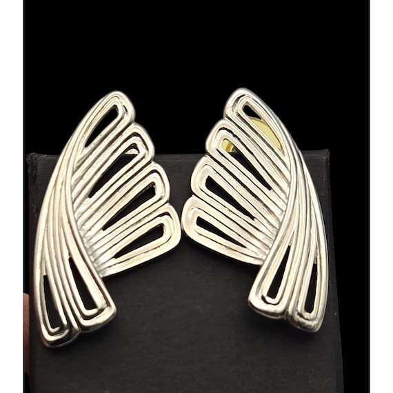 Vtg Trifari Silver Tone Mid Century Modern Stud Earrings