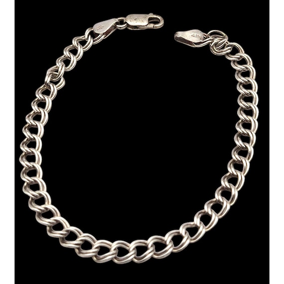 Vintage Sterling Silver Double Link Chain Bracelet With Lobster Clasp For Secure Fit Elegant Design 8 " x 1/4 "