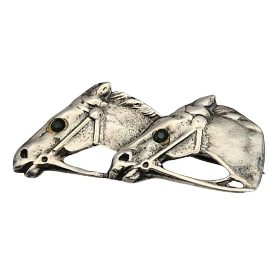 Vintage Sterling Silver Double Horse Head Brooch Pin
