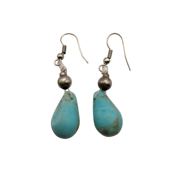 Turquoise Tear Drop Earrings With Silver Accents