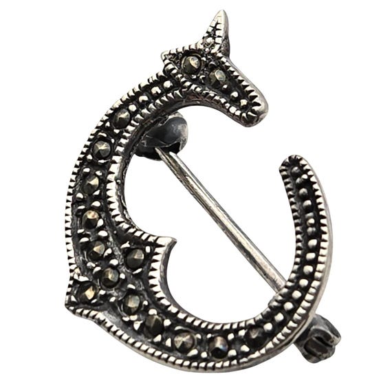 Vintage Marcasite Initial C Brooch Pin Early 1930's