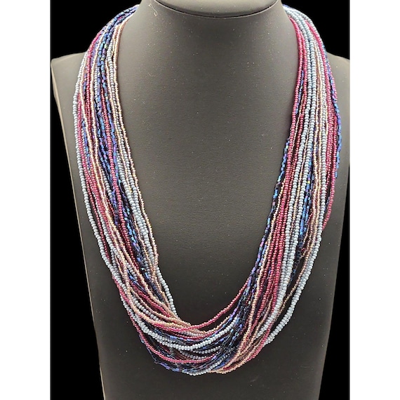 Multi Strand Micro Bead Necklace With Metallic Accent Colors & Gold-Tone Clasp 20 "