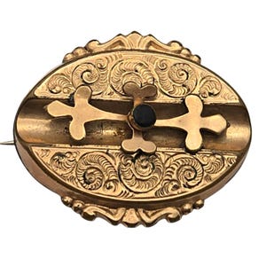 Vtg Victorian Rose Gold Plated Brooch Pin Pendant With Ornate Cross & Scroll Design - Antique Jewelry Accessory