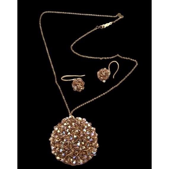 AB Crystal Pendant Necklace & Earrings Set With Gold Chain