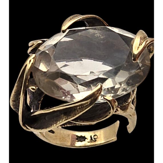 Custom 10 Kt. Gold Cushion Cut Faceted Citrine Cocktail Ring Floral Design 20.96 Ct. Stone