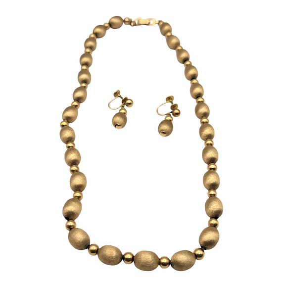 14K Yellow Gold Beaded Necklace & Matching Clip-On Earrings STUNNING !