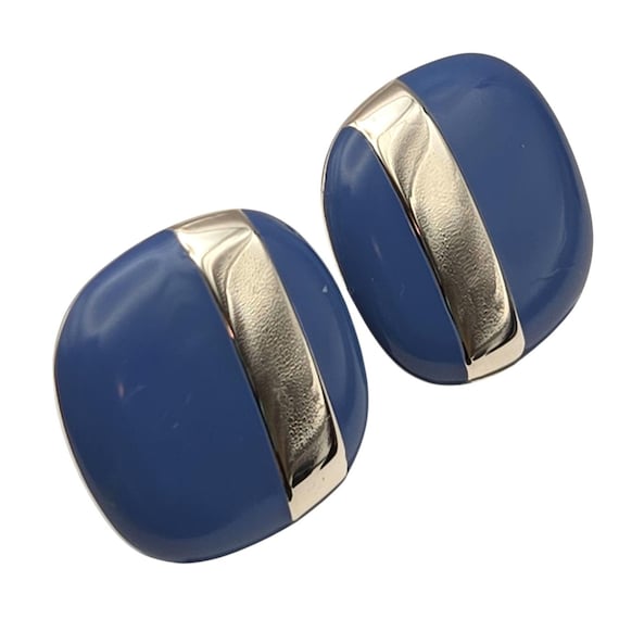 Vintage Monet Blue Enamel Clip-On Earrings Mid-Century Modern Style