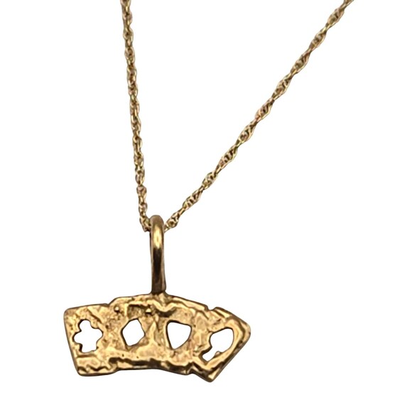 Vtg 14 Kt Yellow Gold Playing Cards Pendant Necklace W/ Petite Slimline Chain 9 1/4 "