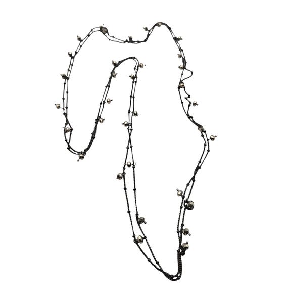 Vintage Black Chain Necklace With AB Bead Accents 60" Long Slimline 1 mm Chain