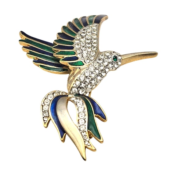Vintage Rhinestone & Enamel Hummingbird Brooch Pin Gift
