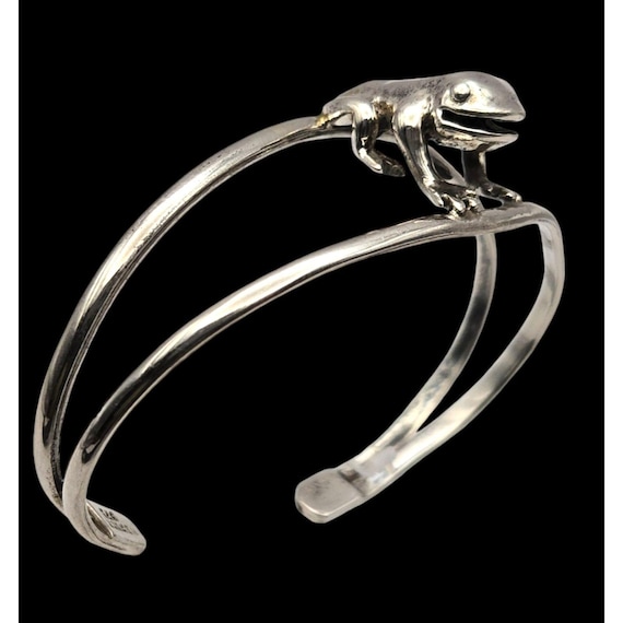 Vintage Mexican 925 Sterling Silver Tree Frog Cuff Bracelet Unique Hand Made Design