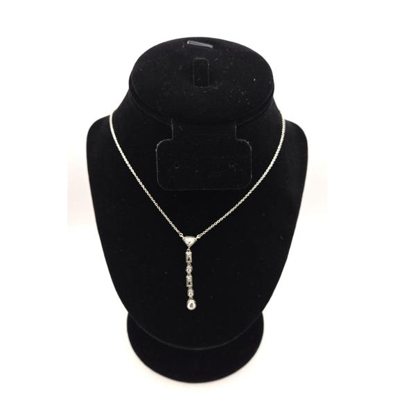 Elegant Silver Tone Geometric Drop Necklace With Clear Cubic Zirconia Stones GIFT