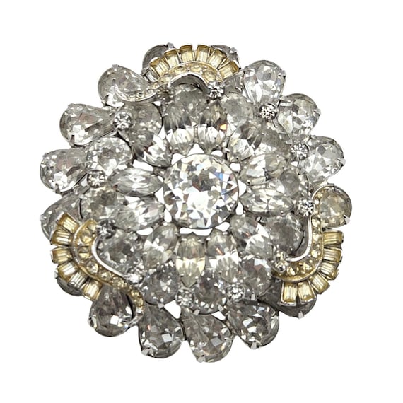 Weiss Vintage Multi Toned Crystal Rhinestone Brooch With Intricate Design