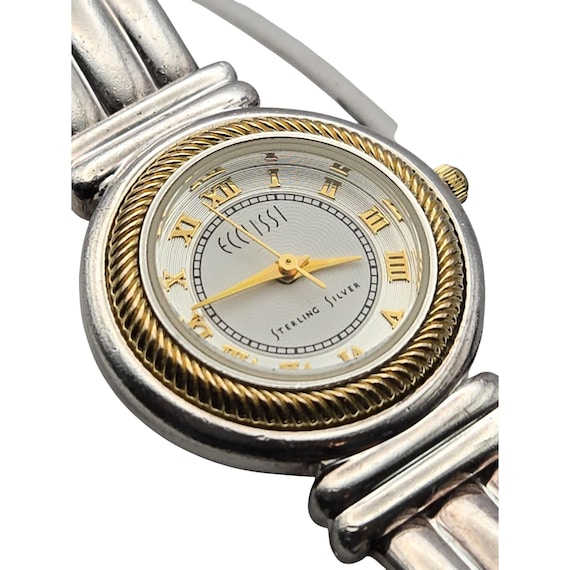 Vtg. ECCLISSI Sterling Silver & Gold-Tone Womens Wristwatch Roman Numerals Quartz Movement Stainless Steel Back New Battery
