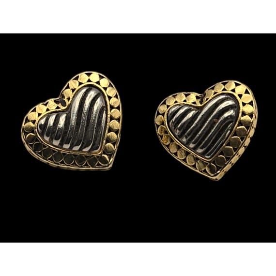 Vintage Gold & Silver Heart-Shaped Stud Earrings